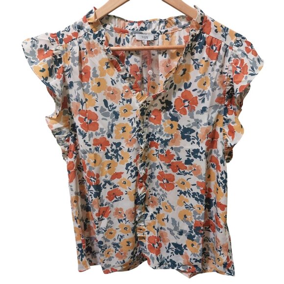 NWT Voy Floral Ruffle Sleeve Blouse~Hidden Buttons~Fall Colors~Size SMALL - Picture 5 of 8